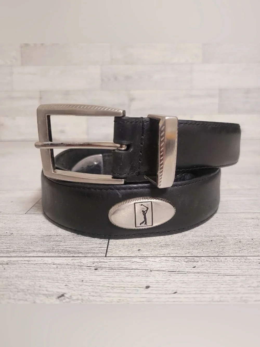 Men's PGA Tour Black Leather Western Athletic Golf Belt Size 38